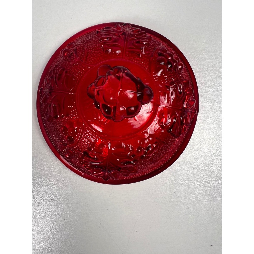 VTG Glass candy dish LID ONLY Concord/Vintage Grape pattern Red